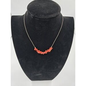 Vintage Native American Liquid Silver Red Coral Branch Chip Necklace